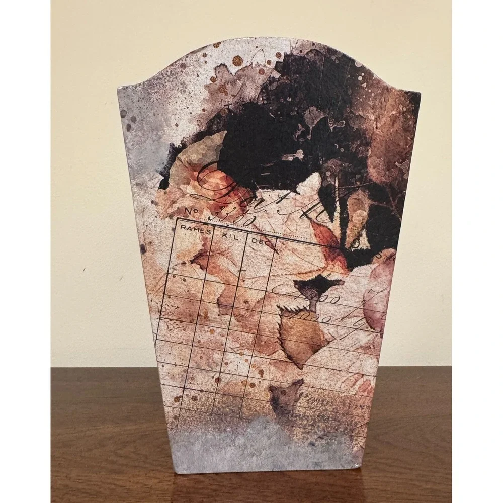 Wooden Trash Can Decoupaged Mixed Media French Inspired Shabby Chic 10